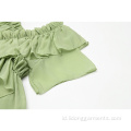 Wanita chiffon ruffles gaun mint plus ukuran